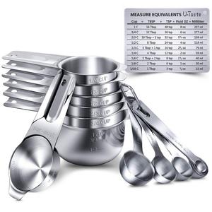 Measuring Cups, U-Taste Measuring Cups and Spoons Set of 15 in 18/8 Stainless Steel : 7 Measuring Cups and 7 Measuring Spoons with 2 D-Rings and 1 Professional Magnetic Measurement Conversion Chart