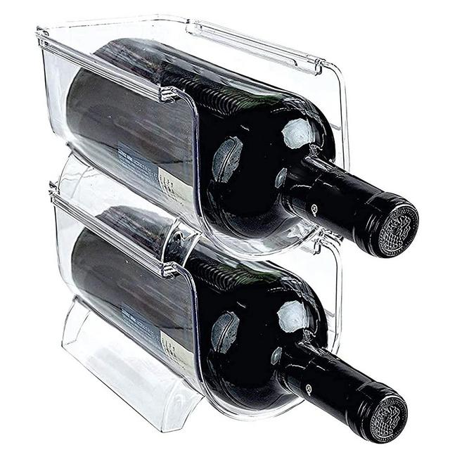 Homeries Wine & Water Bottle Organizer Holder Stackable Wine Rack for Kitchen Countertops, Table Top, Pantry, Fridge, Bars – Acrylic, Free Standing Wine Shelf – Holds Beer, Pop, Soda & Cans (2)