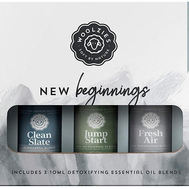 Woolzies New Beginnings Set of 3 | Therapeutic Grade Aromatherapy Oils | for Diffuser or Topical Use | Incl. The Popular Clean Slate, Fresh Air & Jump Start Essential Oil Blends | 10 ML