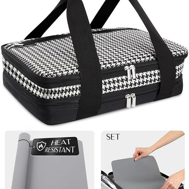 Nestamor Insulated Casserole Carrier & Insulated Food Carrier – Sturdy Casserole Dish Carrier for 9”x13” or 11”x15” Baking Dishes – Cold & Hot Bag For Food – Insulated Food Bag [Houndstooth]