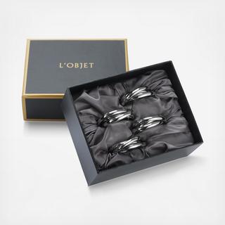 Napkin Jewels Three Rings Platinum Plain, Set of 4