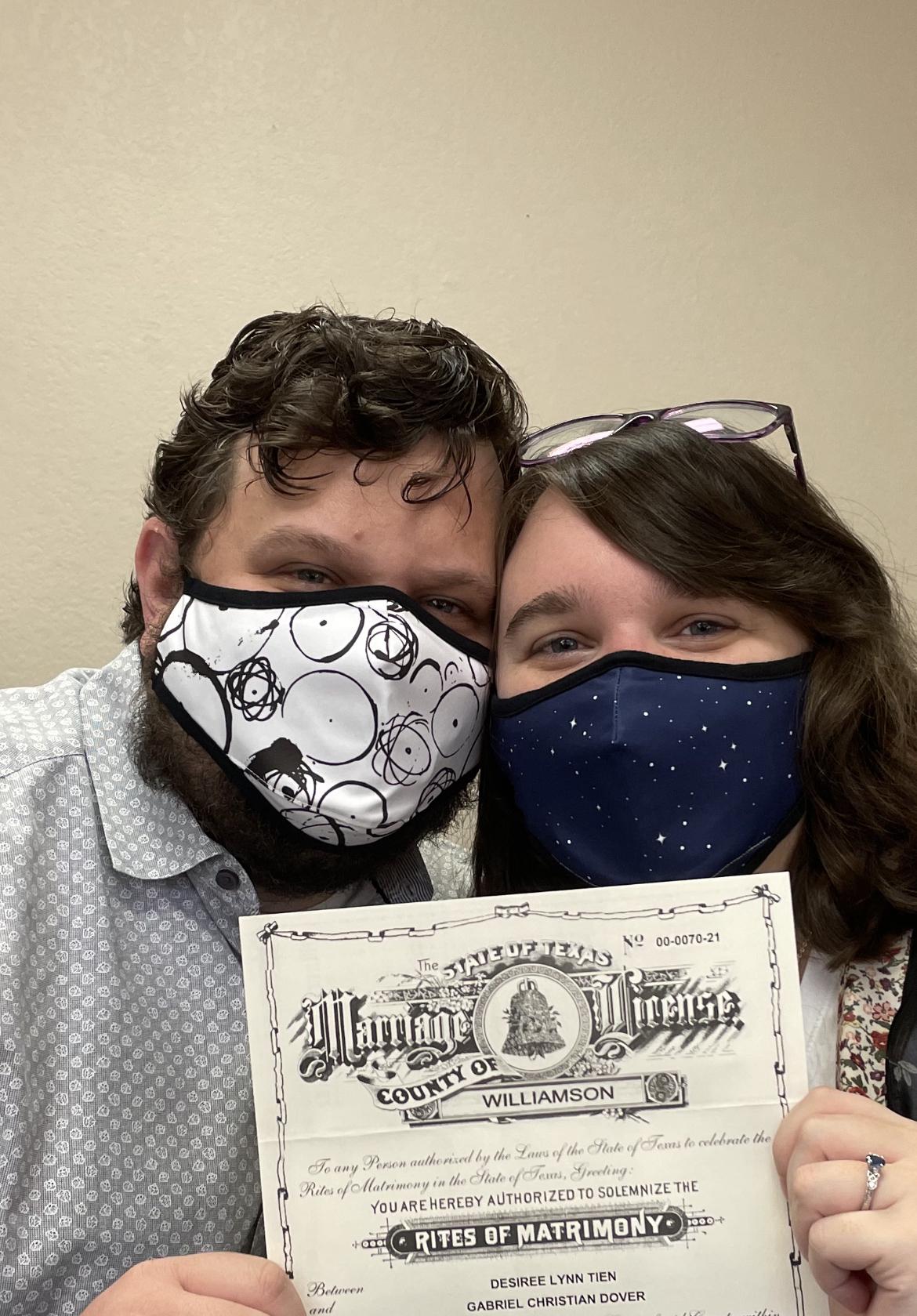 Gabriel and Desiree got legally married on 1/26/21. The plan is to someday adopt and many agencies require you to be married for a couple years. They decided to go ahead and get the timer ticking!