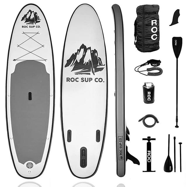 Roc Inflatable Stand Up Paddle Boards W Free Premium SUP Accessories & Backpack, Non-Slip Deck Bonus Waterproof Bag, Leash, Paddle and Hand Pump