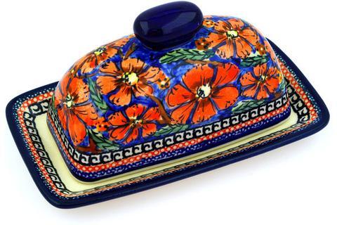 8" Butter Dish - Poppies