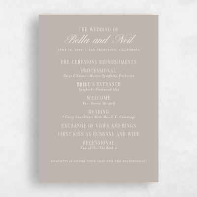 Greige, Beige Wedding Program - Roscana