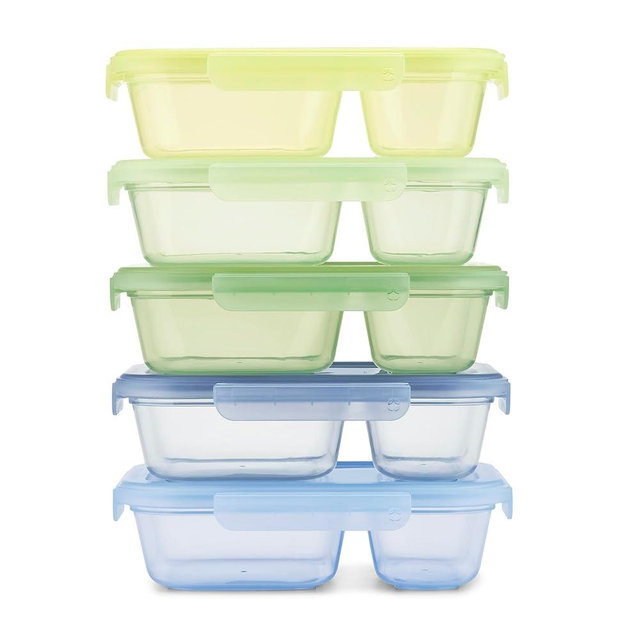 Ello Snap & Nest 10-Piece 3 Cup Plastic Divided Meal Prep Set, Reusable Food Containers for Healthy Eating, Freezer, Dishwasher Safe, Seafoam