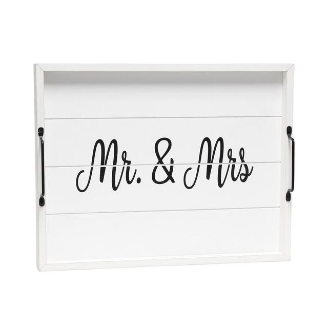 Elegant Designs Decorative Wood Serving Tray with Handles - Mr and Mrs