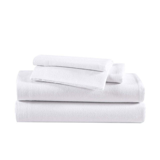 Eddie Bauer - Flannel Sheets Full Size, Anti-Pilling & Wrinkle Resistant Cotton, Touchably Soft for All-Season Comfort - Bed Sheets with Matching Pillowcases & Fitted Sheet (Solid White)