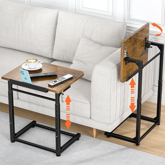 Upgrade Tv Tray Table Set of 2, 8-Level Adjustable Height Couch Side Table, 90° Tilt Angle Foldable C-Shaped End Table with Phone & Tablet Slot Sofa Computer Desk for Couch,Sofa,Bed,Chair,Living Room