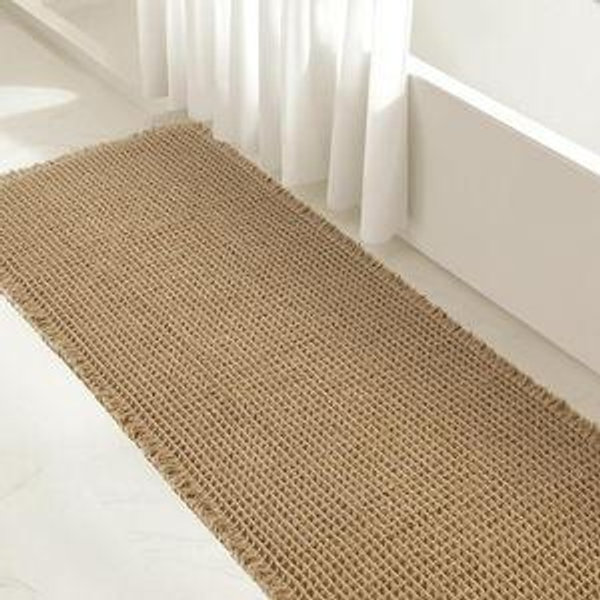 SUBRTEX Waffle Braided Bath Mat, 24" x 55" Soft Waffle Bath Rugs, Absorbent Non Slip Bathrooom Mats, Machine Washable Area Rug for Bathroom, Quick Dry, Khaki