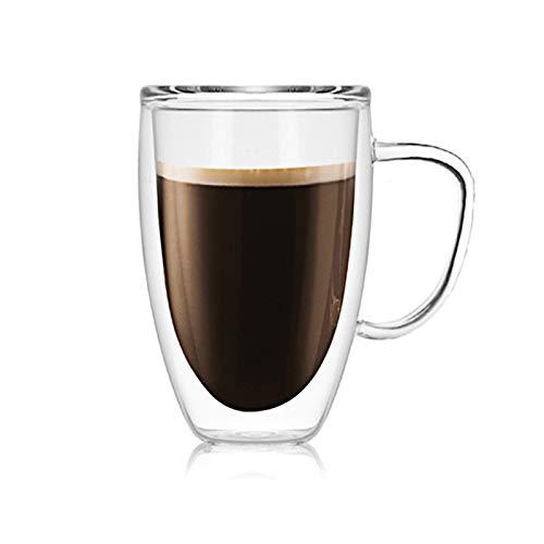Double Walled Glass Coffee Mug, Clear Glass Mug for Iced Coffee&Tea, Insulated Glass Mug with Large Handle, 15oz/450ml, Perfect for Latte, Americano, Cappuccinos, Tea Bag, Beverage