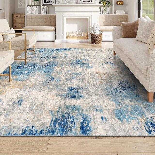 Lahome Modern Abstract Living Room Rug, Washable Rugs 8x10 Area Rug for Bedroom Stain Resistant Non Slip, Large Blue Soft Indoor Accent Carpet for Dining Room Table Apartment
