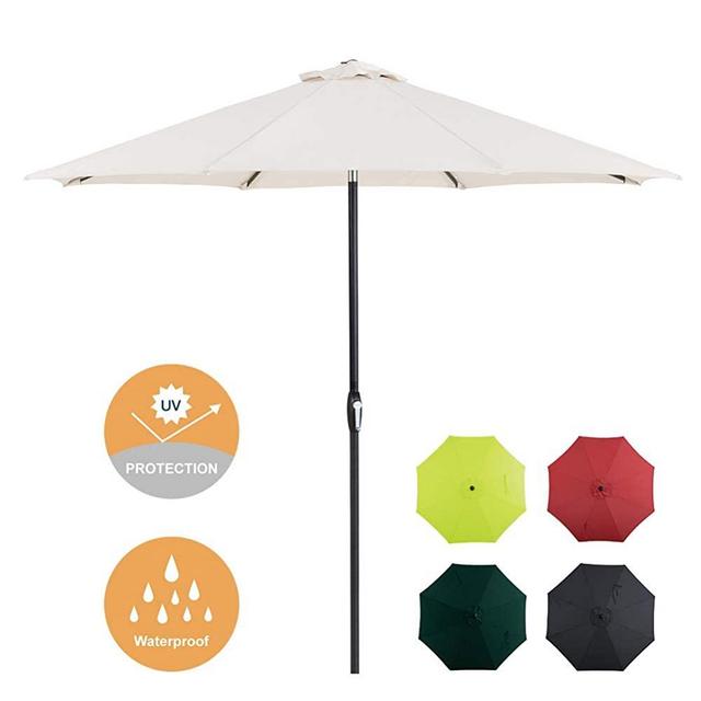 Tempera 9ft Patio Umbrella with Auto-Tilt and Crank Outdoor Garden Table Umbrella with 8 Sturdy Ribs, Beige