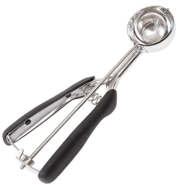 Gorilla Grip Premium Fruit, Cookie and Ice Cream Spring-Loaded Scoop, 2 TBSP Scooper Size 30, Comfortable Disher, Easy Squeeze Handle, Durable Stainless Steel, Uniform Portions Every Time, Black