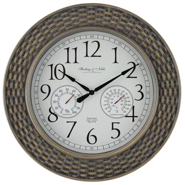 Sterling & Noble™ Woven Rattan 20-Inch Outdoor Wall Clock/Weather Station