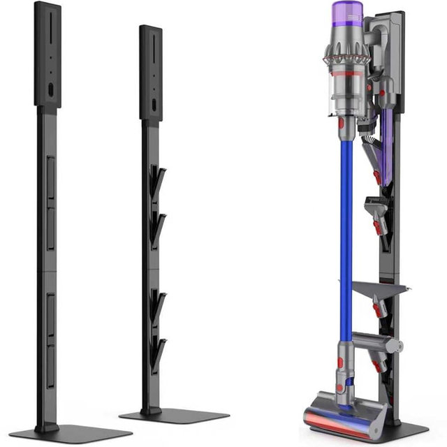 AIKOLZON Vacuum Stand for Dyson with Foldable Storage Hooks and Heavy-Duty Carbon Steel Base, No Drill Installation, Space-Saving Organizer for All Dyson Cordless Vacuums & Accessories