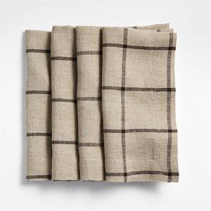 Marin Natural and Earth Brown EUROPEAN FLAX ™-Certified Line Windowpane Plaid Napkins, Set of 4 | Crate & Barrel
