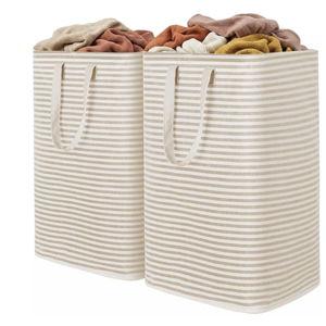 Lifewit 2 Pack Laundry Basket 80L Each, Collapsible Clothes Hamper with Reinforced Handles, Freestanding Waterproof Design for Bedroom and Laundry Room, Beige 160L Total