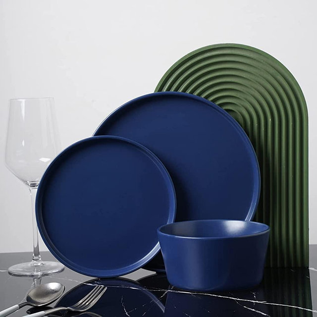 Stone Lain Chelsea Stoneware 24-Piece Round Dinnerware Set, Blue