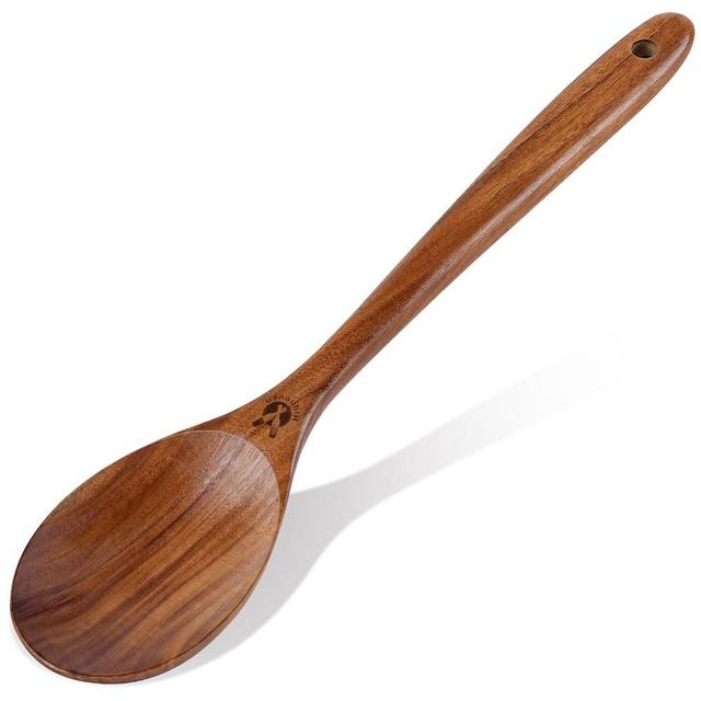 Wooden Spoons for Cooking, Natural Premium Teak Wooden Spoons, Good Grip Large Cooking Spoons and Wooden Spatula, Heat Resistant Wooden Cooking Utensils for Nonstick Cookware Serving, Perfect Gifts