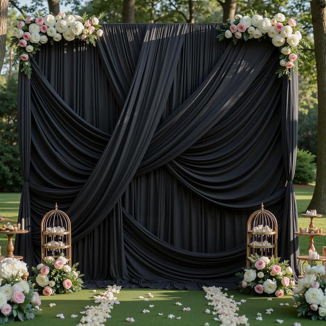 20ft×12ft Black Backdrop Curtain for Wedding Parties, 4 Panels Wrinkle Free Polyester Photo Backdrop Drapes Back Drop Cloth for Birthday Photography Background