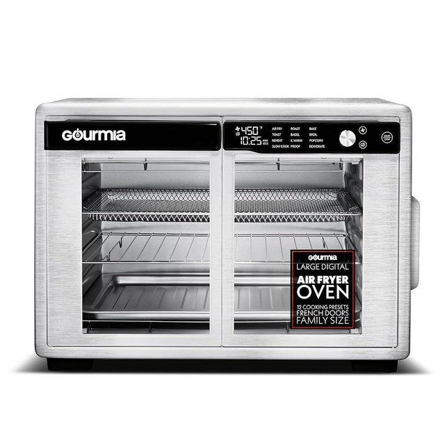Gourmia French Door Digital Air Fryer Oven - XL 37QT Capacity, 12 Presets, FryForce 360° Tech, Dehydrate, Proof, Slow Cook, Fits 13” Pizza, 1700W, Stainless Steel