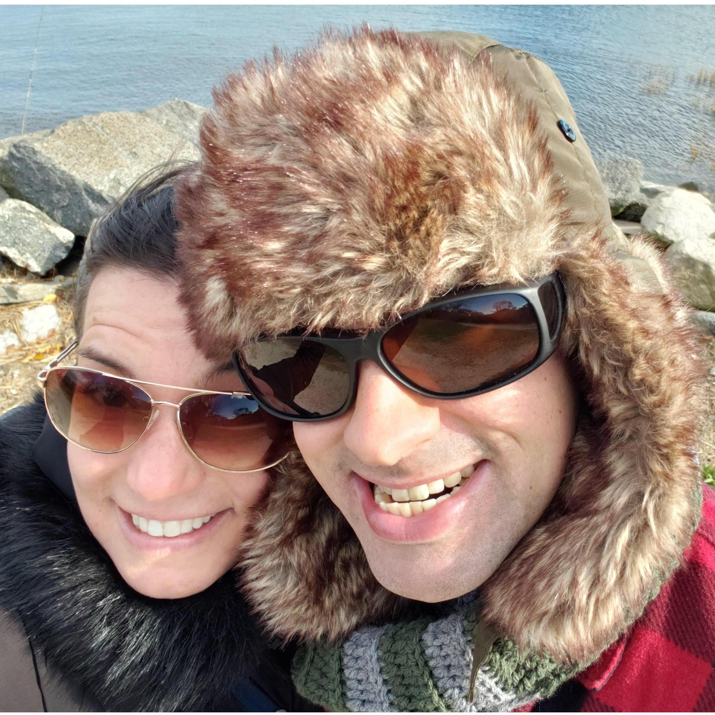 Walking on a windy day in Greenwich Point Park.