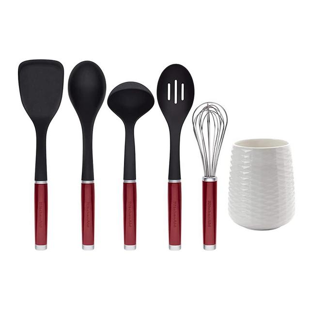 KitchenAid KQ562BXERA Tool and Gadget Set with Crock, 6-Piece, Red