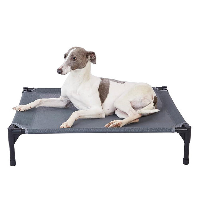 pettycare Elevated Outdoor Dog Bed - Raised Dog Bed for Large Dogs, Heavy Duty Dog Cot Bed Waterproof, Cooling Elevated Dog Bed with Washable Breathable Teslin Mesh, Durable, Non Slip, 42 Inches, Grey