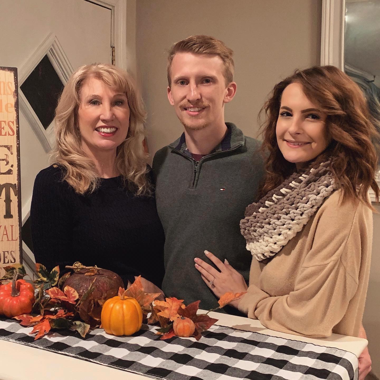 Sharon (Chase’s mom), Chase, and Jessica on Thanksgiving in 2019.