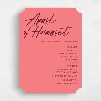 Pink Ticket Wedding Program - Bahama