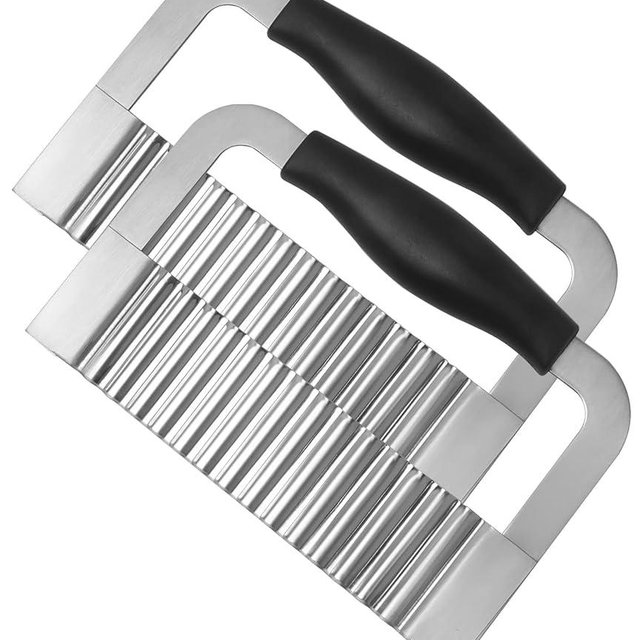 Crinkle Cutter Stainless Steel Potato Slicer Heavy Duty Wavy Crinkle Cutting Chopping Tools with Comfortable Handle for Carrot Veggies (2, Black)