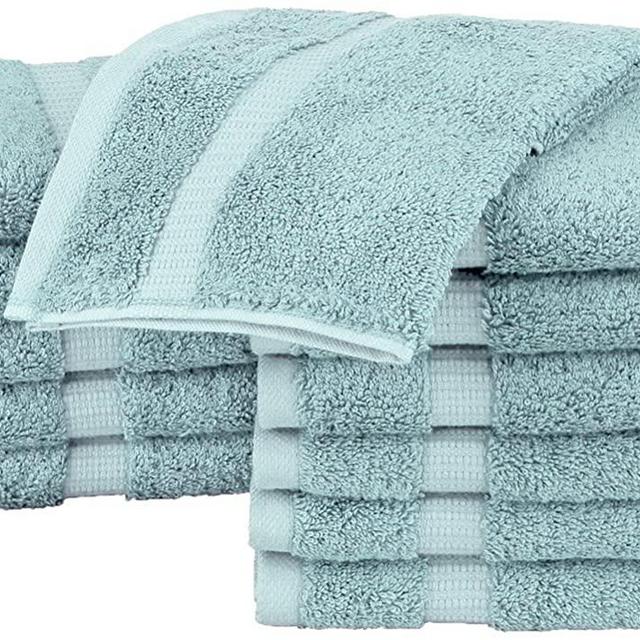 Pinzon Organic Cotton Bathroom Washcloths, Set of 12, Spa Blue