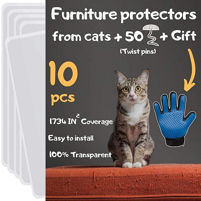 Cat Furniture Protector - 10 Pack - Cat Scratch Furniture Protector, Furniture Protectors from Cats, Cat Scratch Deterrent, Couch Protectors from Cats Scratching, Includes Cat Glove