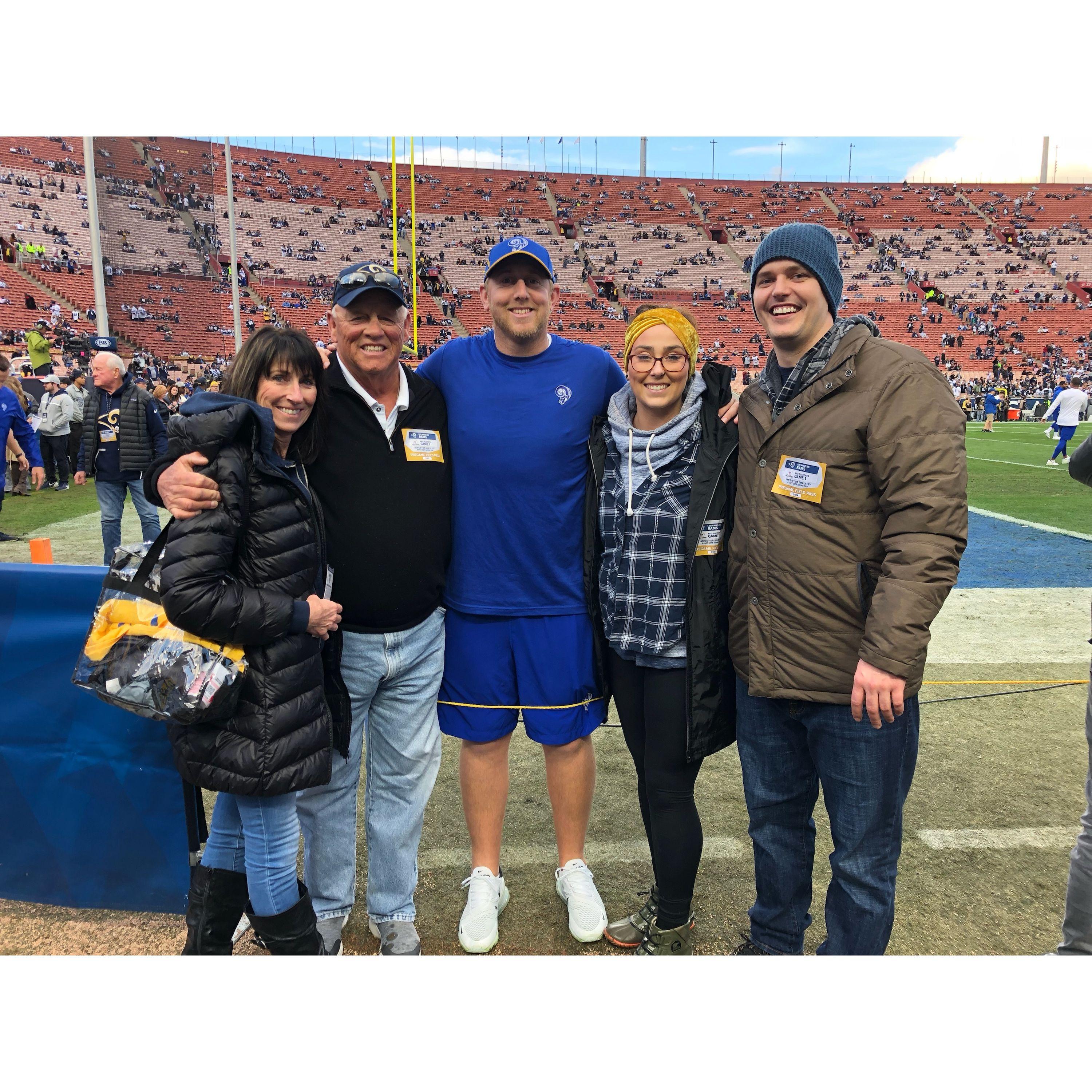 On the field with Liam @ Rams Game! 

(left to right: Ellen, Tim, Liam, Hannah, Matt)