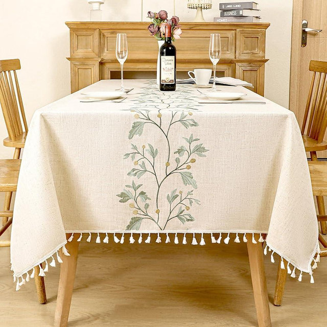 TEWENE Tablecloth, Farmhouse Rectangle Table Cloth Wrinkle Free Linen Table Protector Spring Tablec Cover for Picnic, Party, Outdoor Birthday Aniversary Party (55''x120''/10-12 Seats/Green Vine)