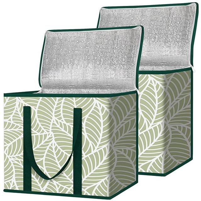 BALEINE 2Pk Insulated Reusable Grocery Bags, Collapsible Cooler Bag for Groceries, Heavy Duty Large Insulated Bag