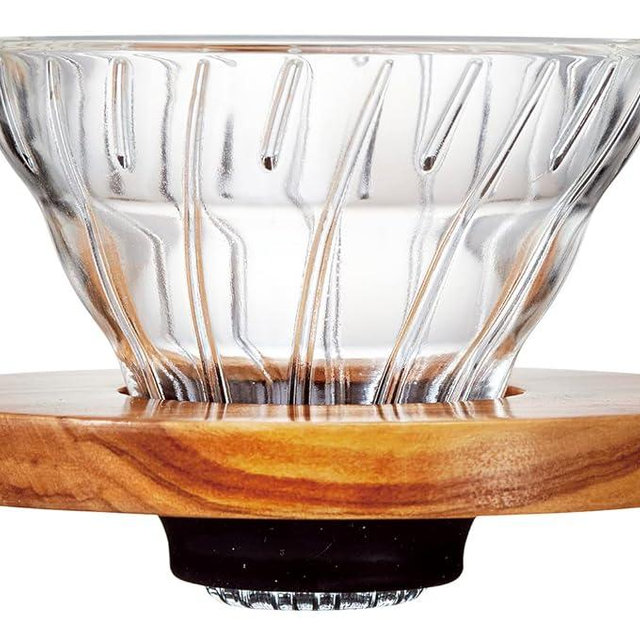 HARIO VDGR-01-OV V60 Heat Resistant Glass Transparent Coffee Dripper Olive Wood 01 Coffee Drip for 1-2 Cups