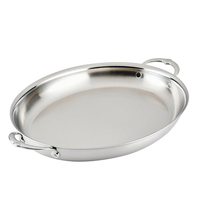 Hestan Provisions Oval Roasting Pan and Au Gratin Dish, 5.5 Quart Clad Stainless Steel, 17.5 x 14 Inch - Designed with Thomas Keller, Oven Safe 600F, Dishwasher Safe