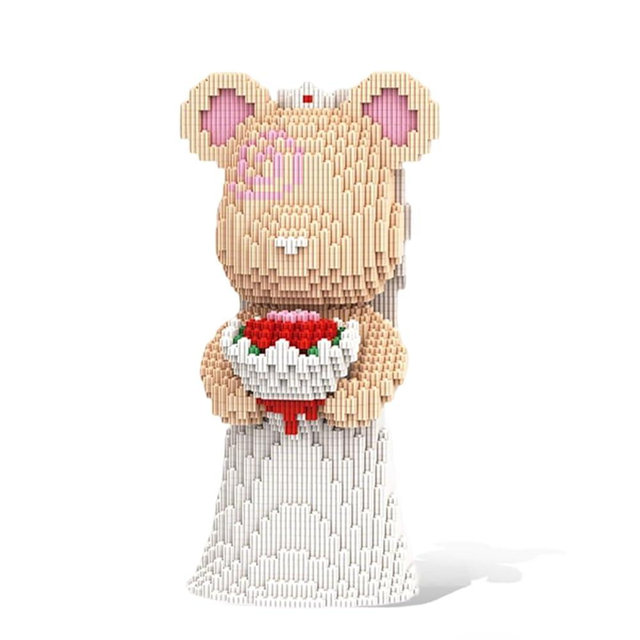 HOOLEDAY Wedding Bride Bear Micro Building Blocks Set (2950 Pieces), with Wedding Dress Design, Decoration Present, Toy Gift for Lovers Men & Women