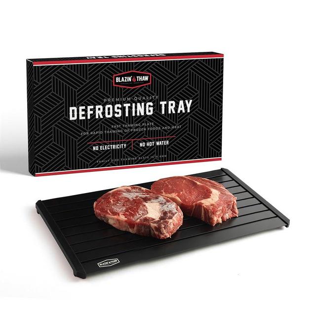 BLAZIN' THAW Defrosting Tray for Frozen Meat | 16" Family-Size | Aluminium Plate for Thawing Frozen Food | Natural Thawing Process | No Microwaves, No Cold/Warm Water Required |