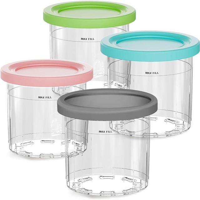 AFDLLDQM Containers Replacement for Ninja Creami Pints and Lids - 4 Pack, 16oz Cups Compatible with NC301 NC300 NC299AMZ NC290 Series Ice Cream Maker - BPA-Free & Dishwasher Safe