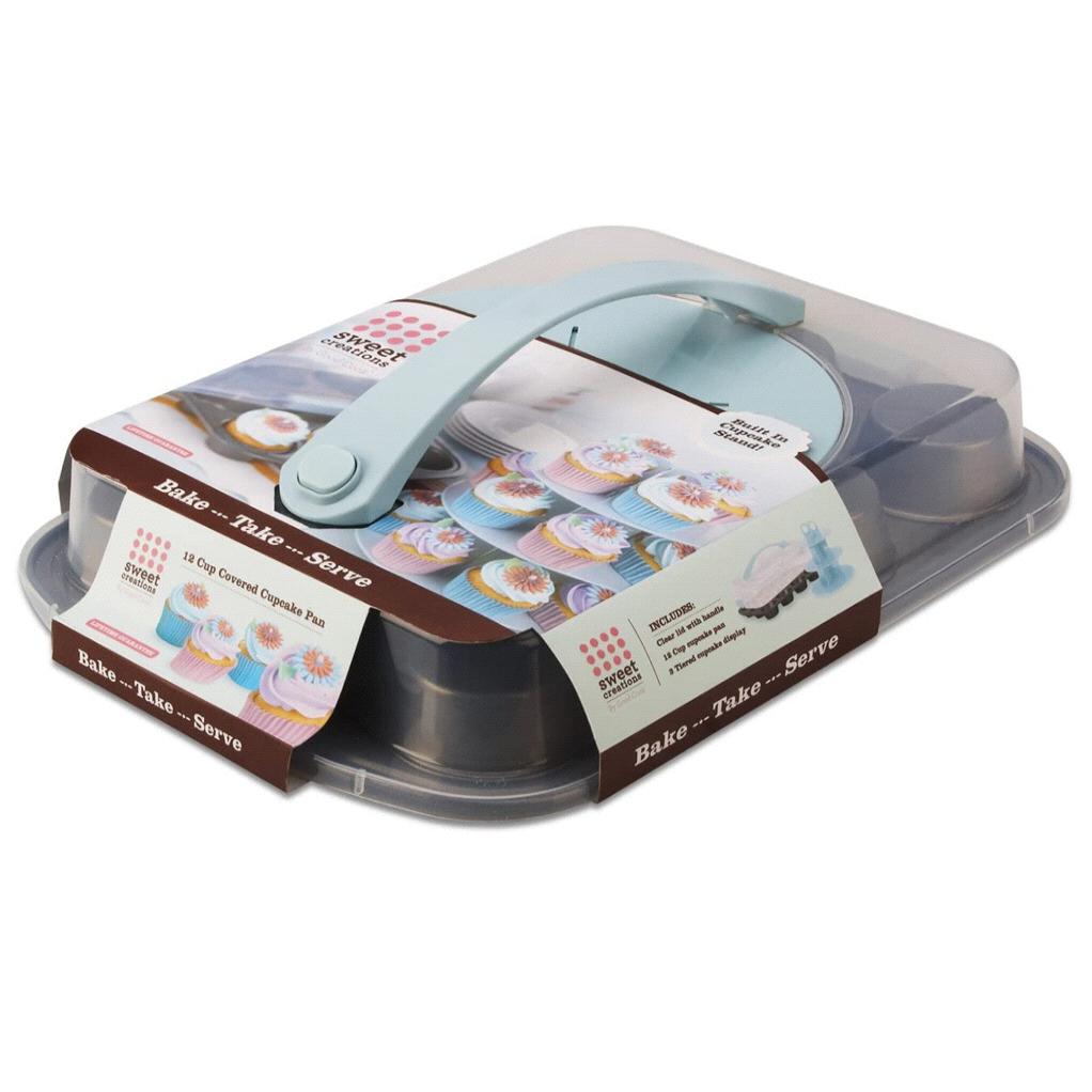 GoodCook Sweet Creations Bake-Take-Serve Nonstick Cupcake Pan Set with Tiered Stand