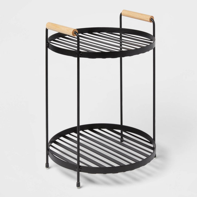 Round Vanity Organizer with Wood Handles Matte Black - Brightroom™