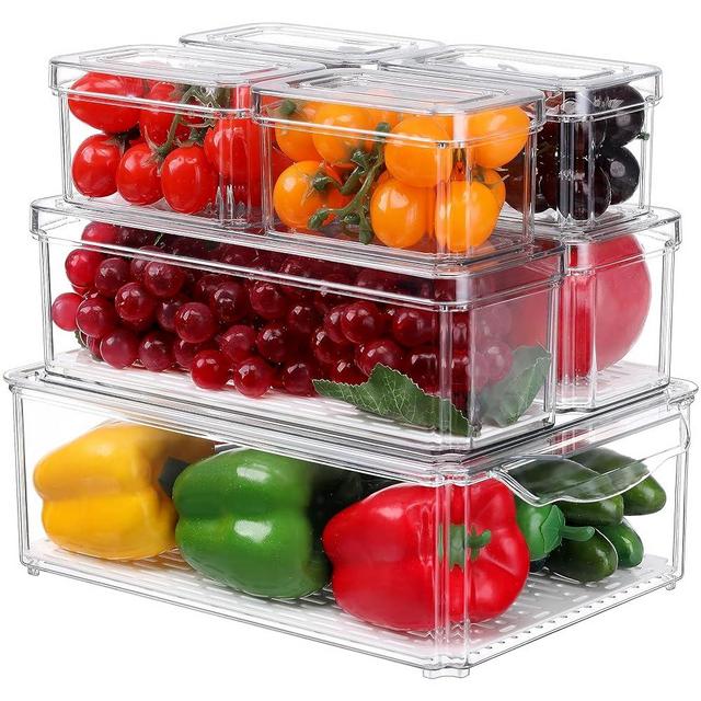 KUMD 7 Pack Fridge Organizers and Storage, Stackable Refrigerator Organizer Bins with Lids, BPA-Free Produce Fruit Storage Containers for Fridge Organizers, for Food, Drinks, Vegetable