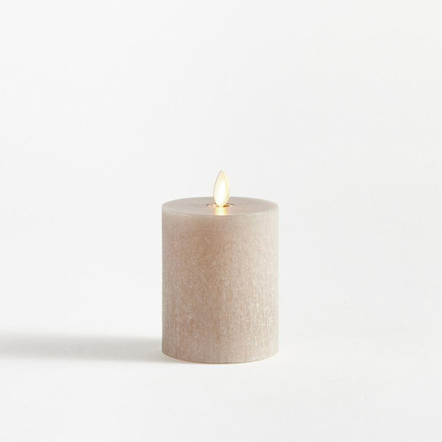 Premium Flickering Flameless Salt Washed Wax Pillar Candle, 3" x 3.5" - Dove
