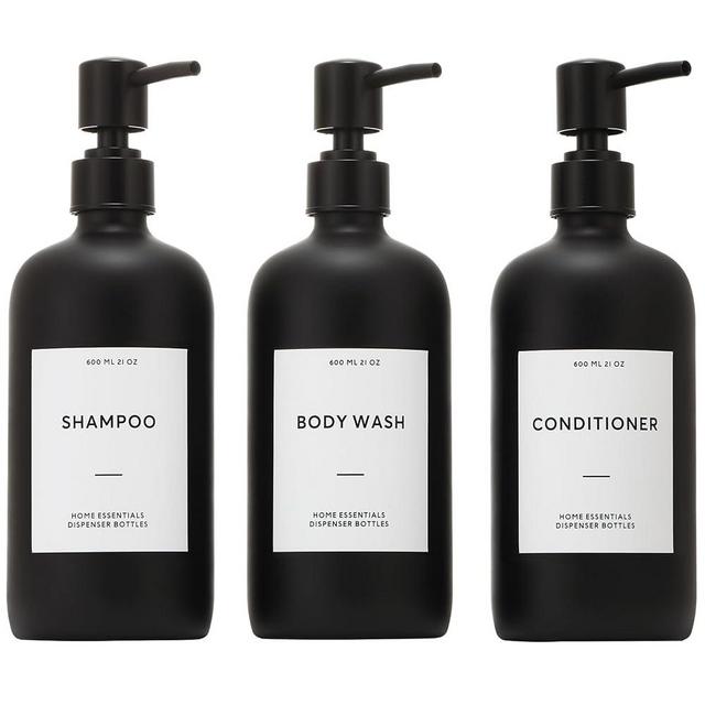 HOMCDALY Shampoo and Conditioner Dispenser, 21oz 3-Pack Refillable Shampoo and Conditioner Bottles, Empty Bathroom Shower Pump Dispenser (21oz-Black）