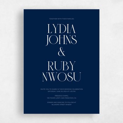 Rich Navy, Blue Wedding Invitation - Amberley Portrait
