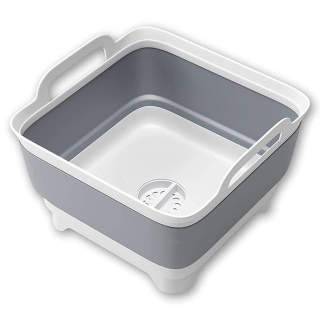 Vamako 9L Collapsible Dish tub Portable Sink, Folding Laundry tub, Washing Basin with draining Plug, Collapsable Dish Drainer, Camping Dish Washing tub, Portative wash Dish Basin. Gray