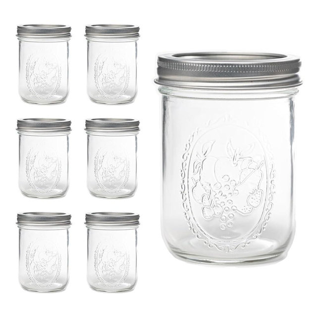 Lonriva 6 Pcs 16oz Wide Mouth Mason Jars, Glass Jars with Silver Metal Lids, Canning Jars for Overnight Oats, Food Storage, Dry Food, Snacks, Candies and More